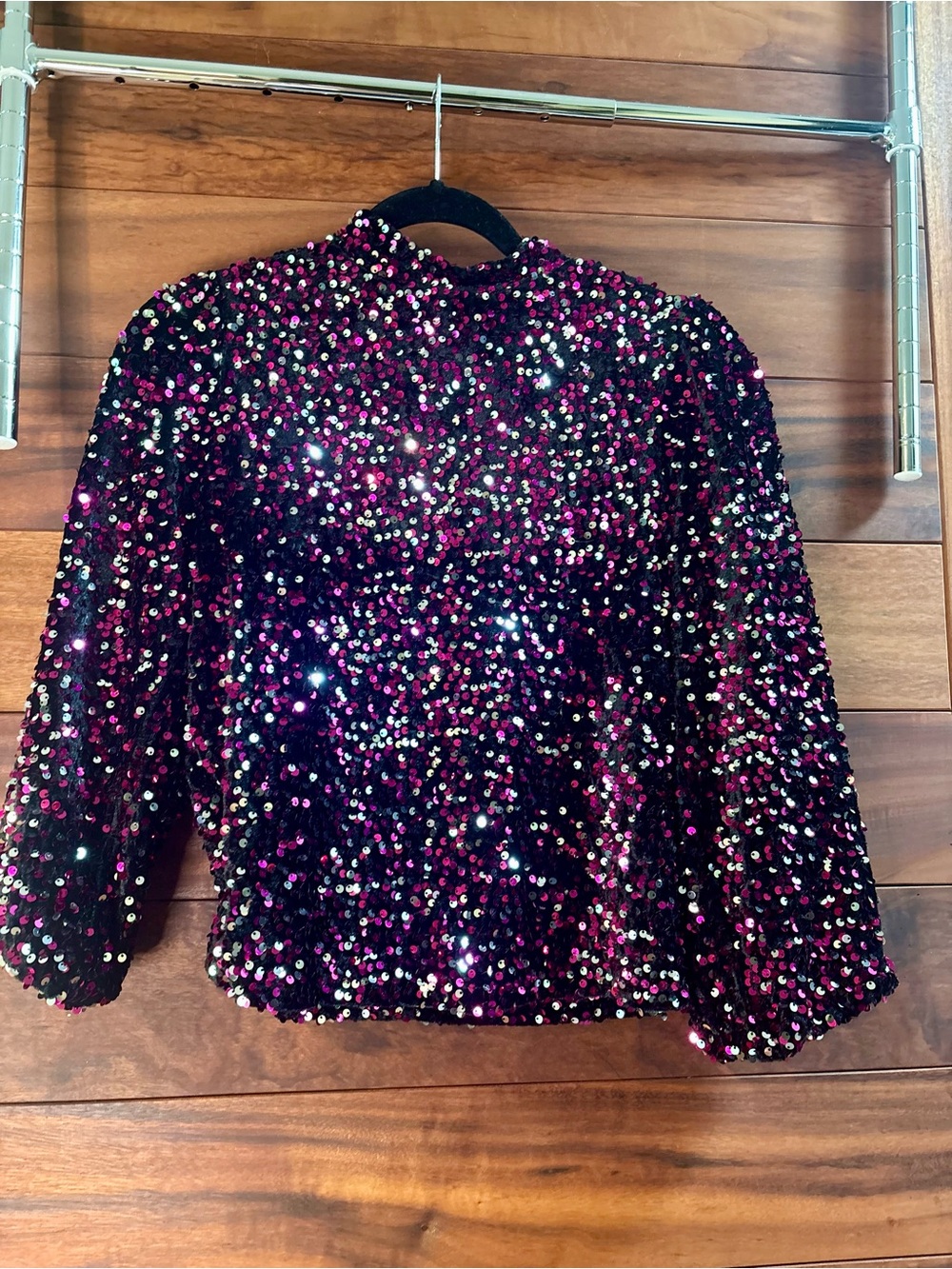 Nanette Lepore Black and Fuchsia Sequin Long Sleeve Top